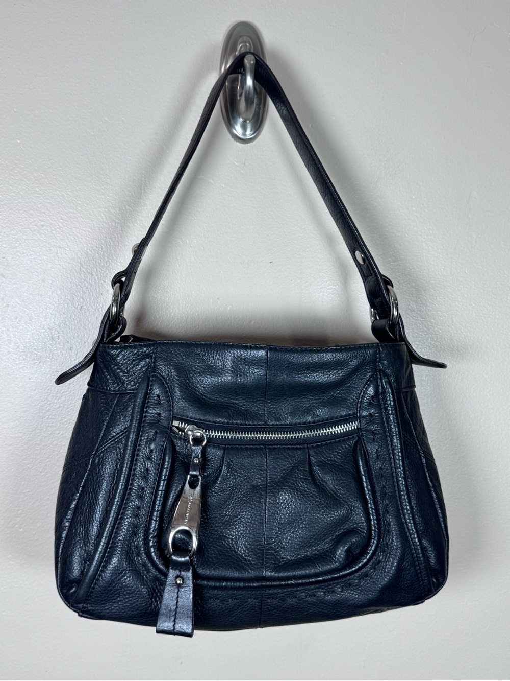 b. makowsky Black Leather Shoulder Bag 90s Y2K Grunge